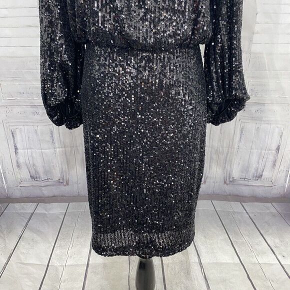 Vince Camuto dress sequined Black 3/4 Balloon Sleeve Crew Neck Sequin size 0 - Picture 4 of 15